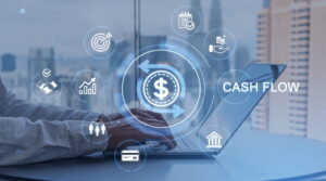 digital financial icons in soft blue